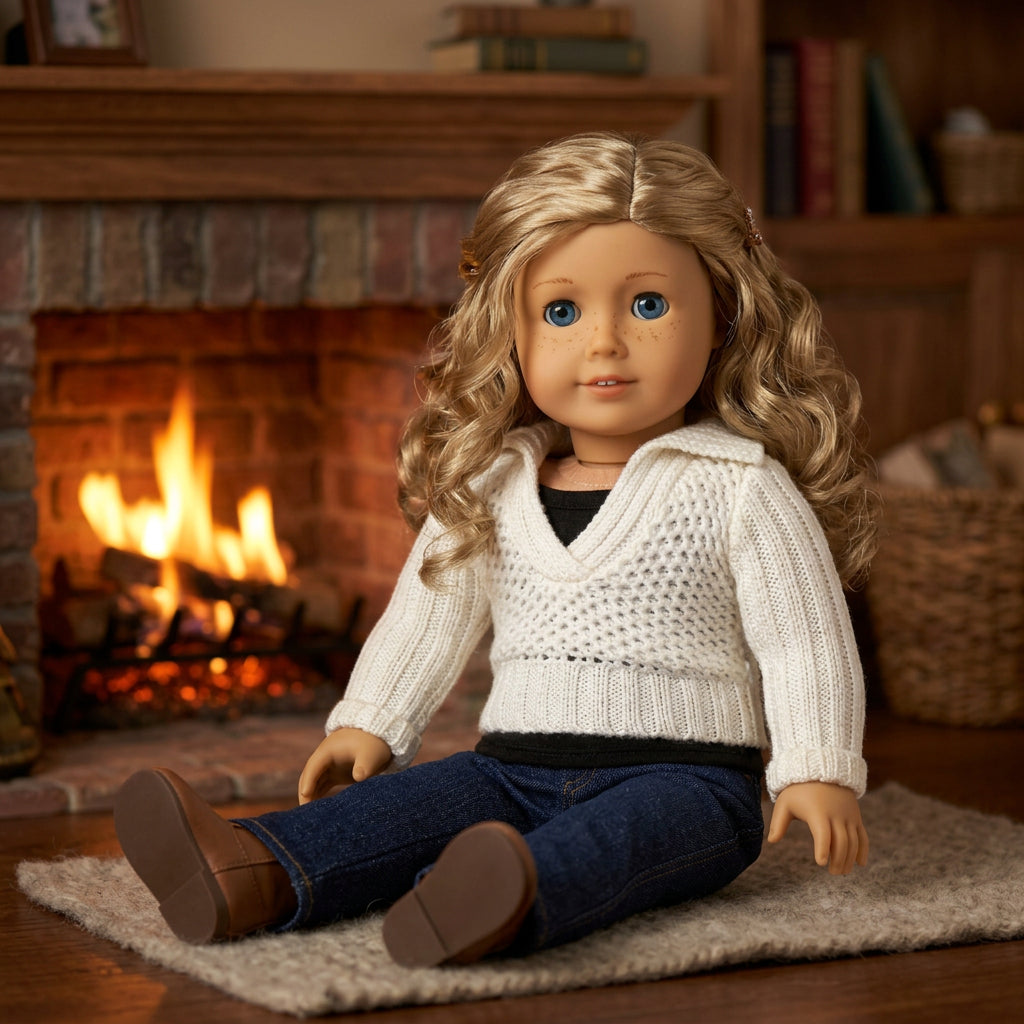 Beige V-neck Sweater | Fits Most 18" Girl Dolls | 18 Inch Doll Clothes