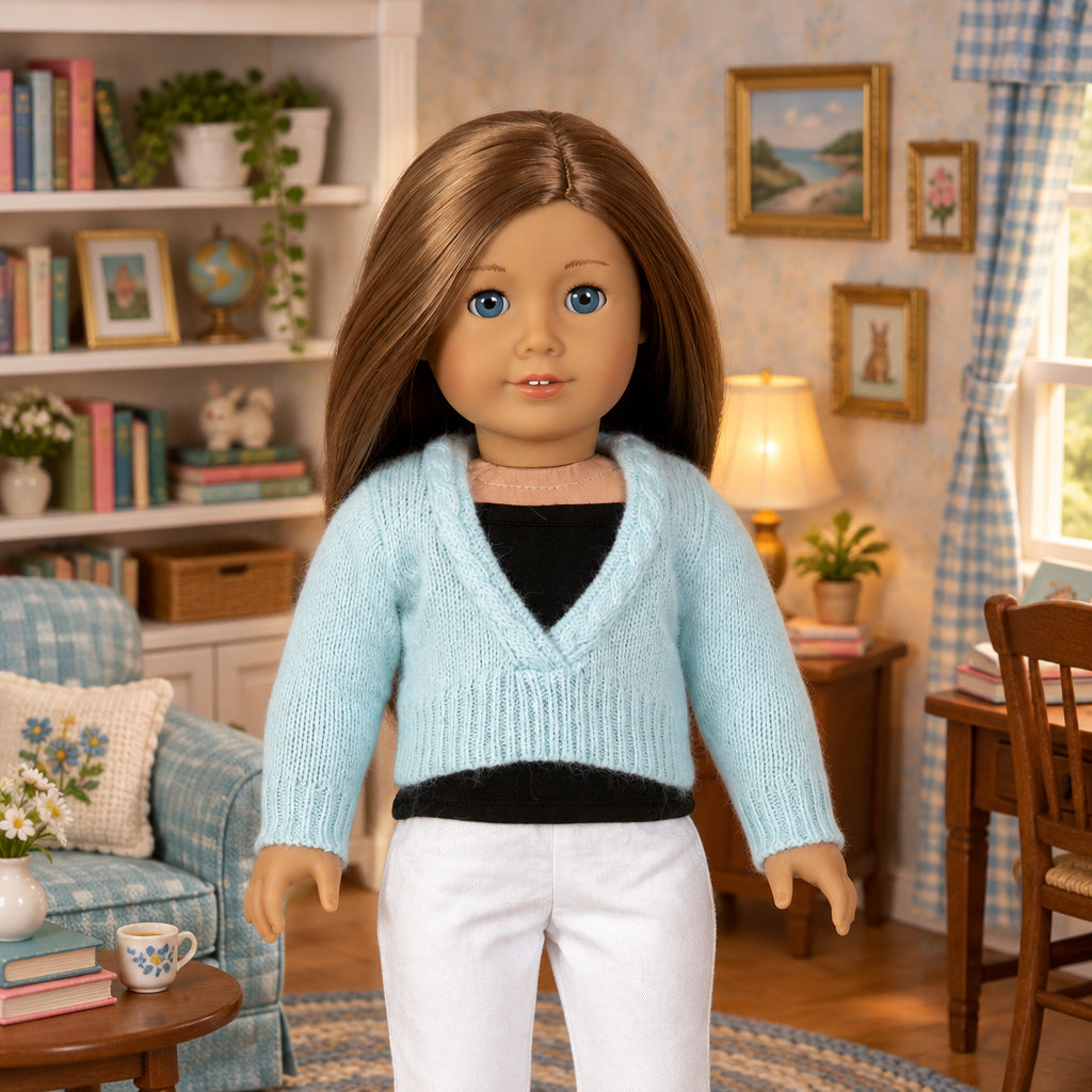 Aqua Blue V-neck Sweater | Fits Most 18" Girl Dolls | 18 Inch Doll Clothes