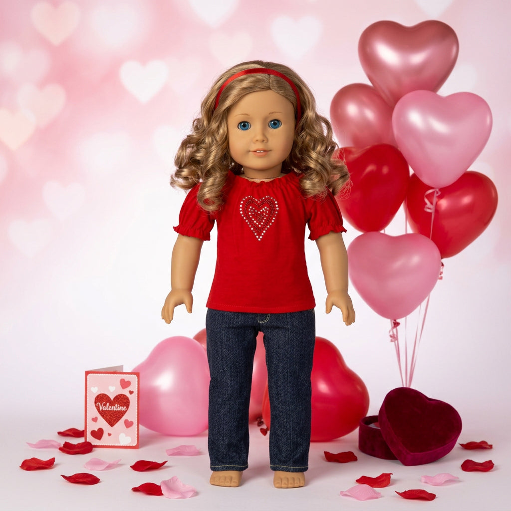 Rhinestone Hearts T-shirt | Fits Most 18" Girl Dolls | 18 Inch Doll Clothes