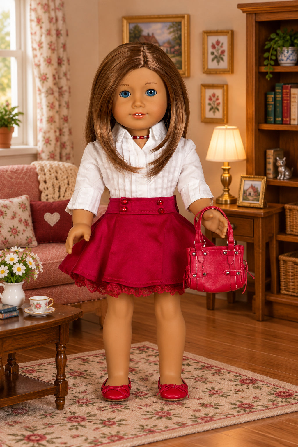 Lace Trim Ruffle Red Skirt Only | Fits Most 18" Girl Dolls | 18 Inch Doll Clothes