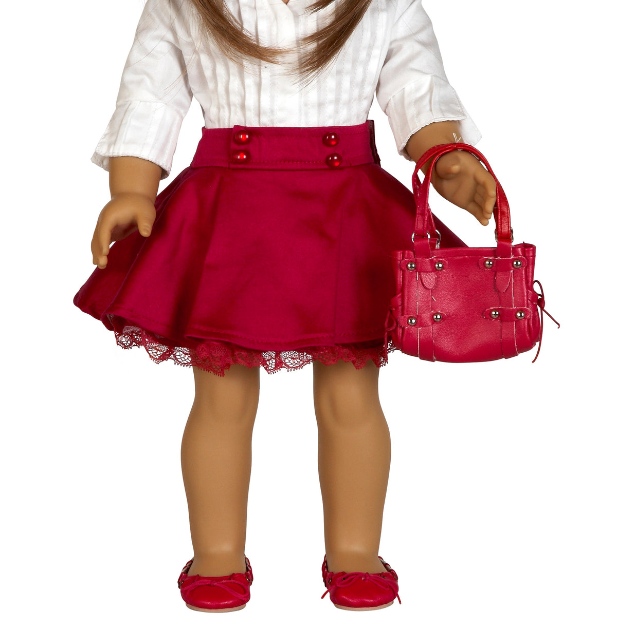 Lace Trim Ruffle Red Skirt Only | Fits Most 18" Girl Dolls | 18 Inch Doll Clothes