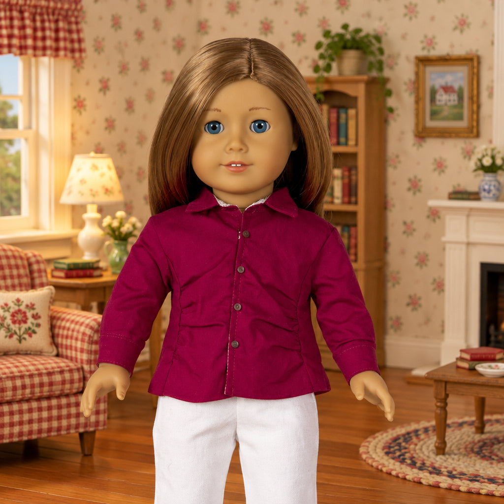 Burgundy Tufted Long Sleeve Blouse | Fits Most 18" Girl Dolls | 18 Inch Doll Clo