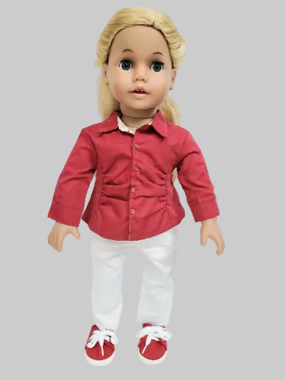 Red Blouse with White Pants | Fits Most 18" Girl Dolls | 18 Inch Doll Clothes