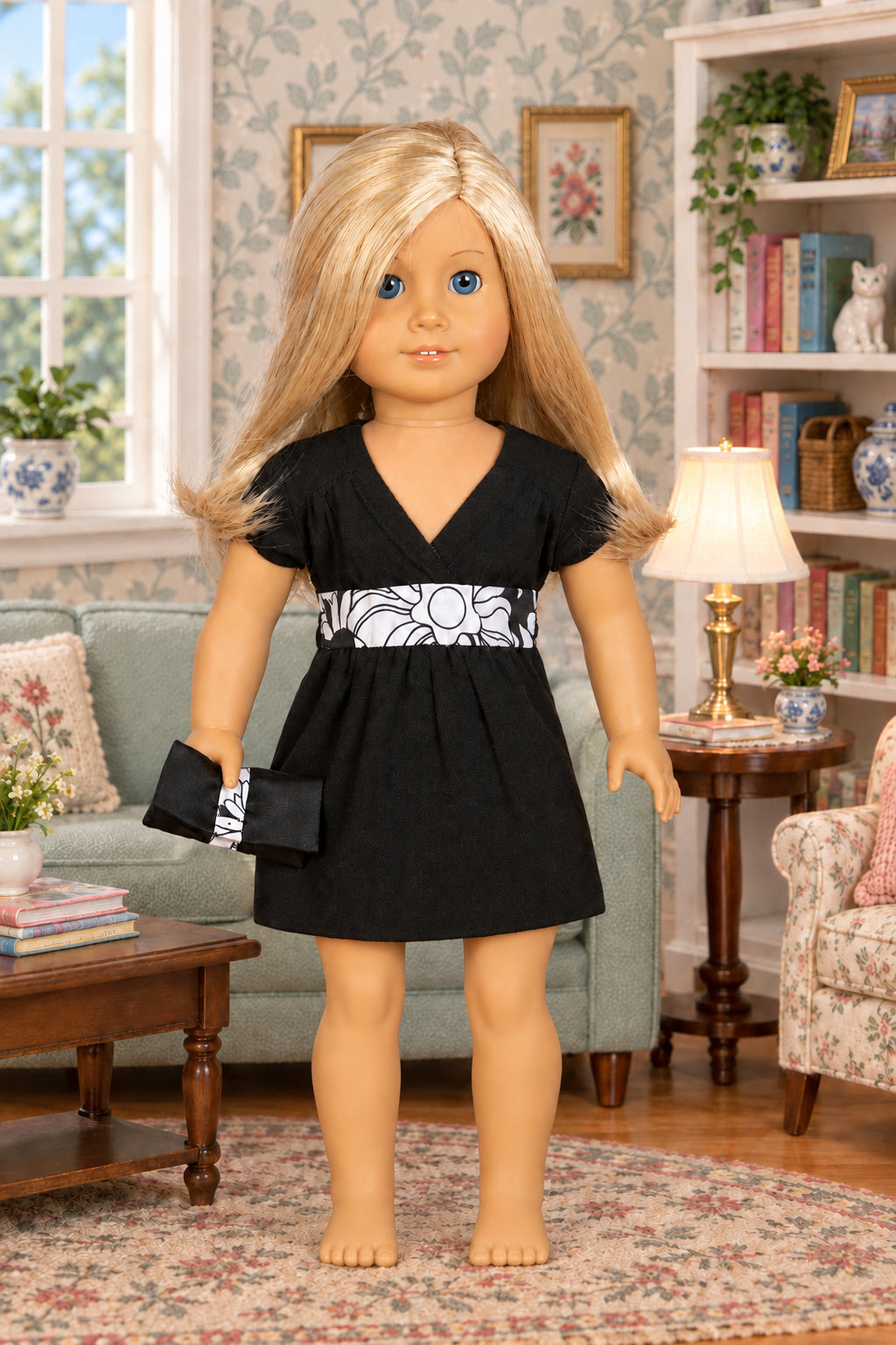 Black Dress with Print Waistband Set | Fits Most 18" Girl Dolls | 18 Inch Doll C