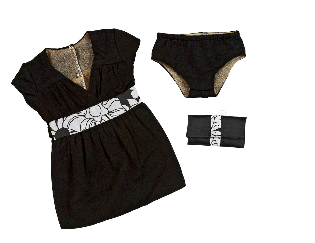 Black Dress with Print Waistband Set | Fits Most 18" Girl Dolls | 18 Inch Doll C