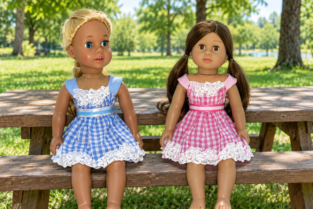 Pink or Blue Gingham Dress | Fits Most 18" Girl Dolls | 18 Inch Doll Clothes