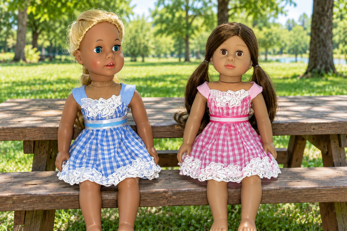 Pink or Blue Gingham Dress | Fits Most 18" Girl Dolls | 18 Inch Doll Clothes
