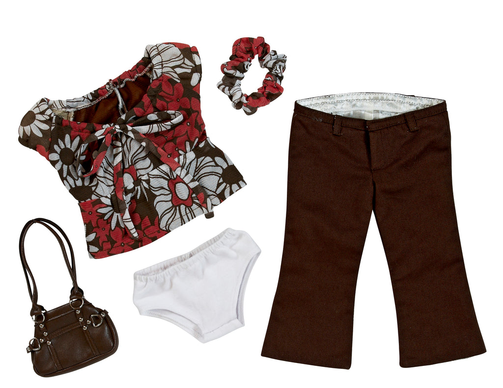 Brown Floral Blouse with Pants Set | Fits Most 18" Girl Dolls | 18 Inch Doll