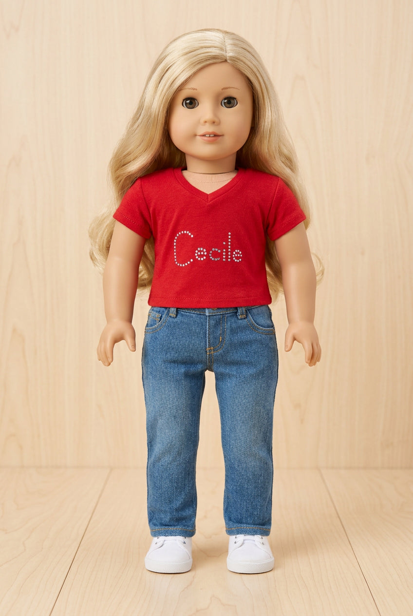 Rhinestone Name T-Shirt | Fits Most 18" Dolls | 18 Inch Doll Clothes