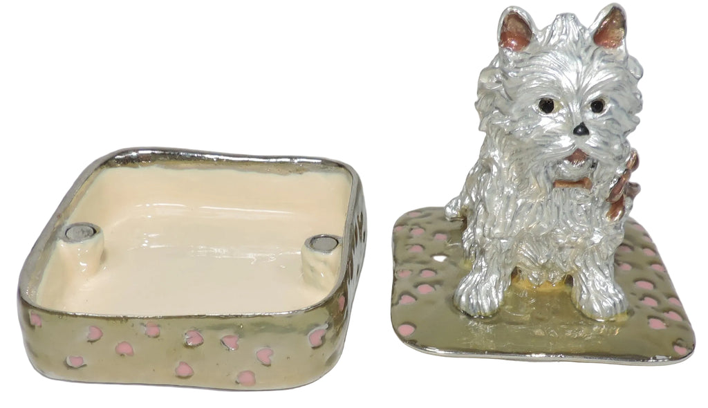 Decorative White Puppy on Box Trinket Box