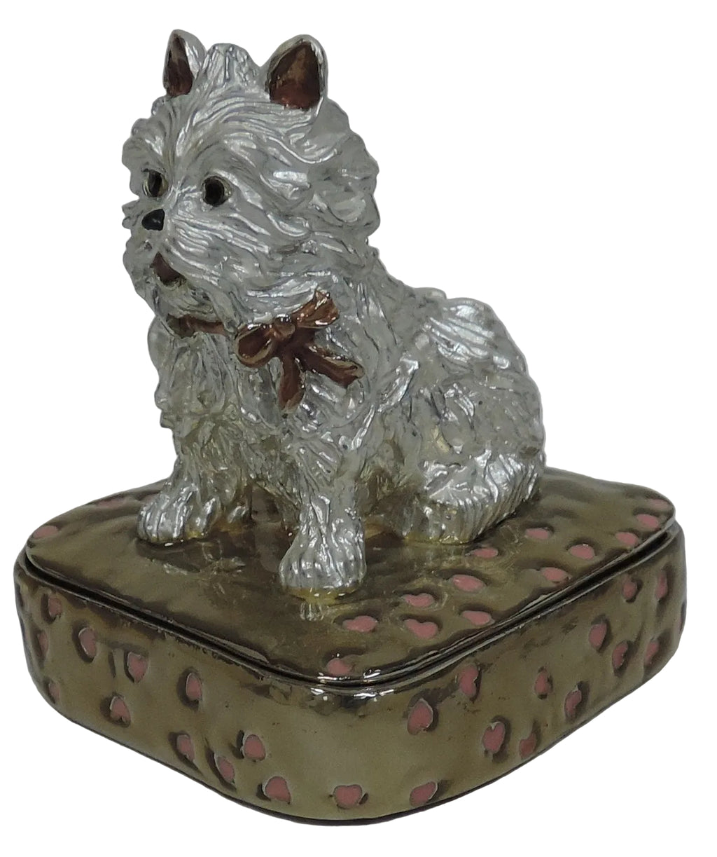 Decorative White Puppy on Box Trinket Box