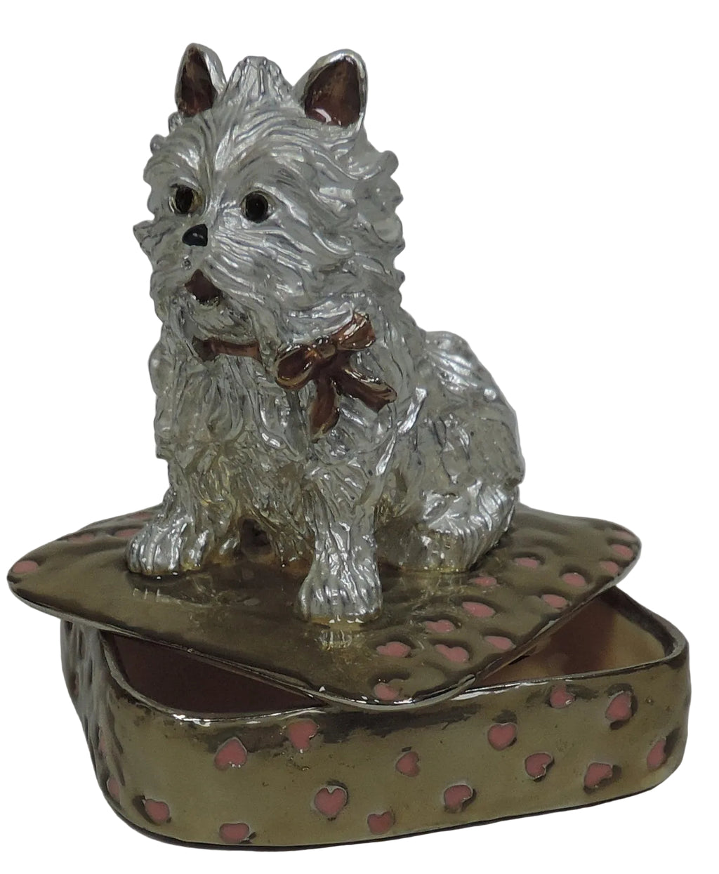 Decorative White Puppy on Box Trinket Box