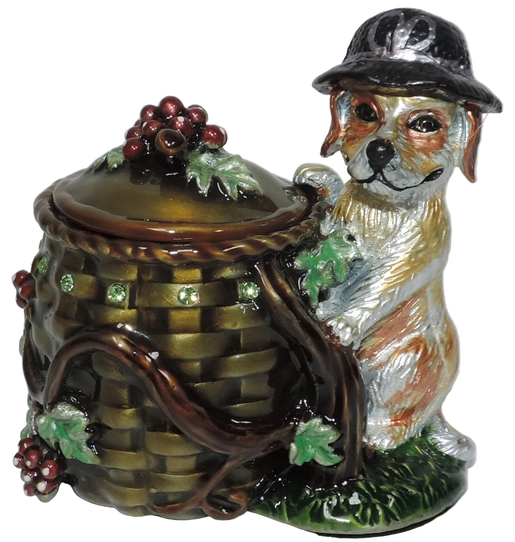Dog with Grapevine and Basket Trinket Box