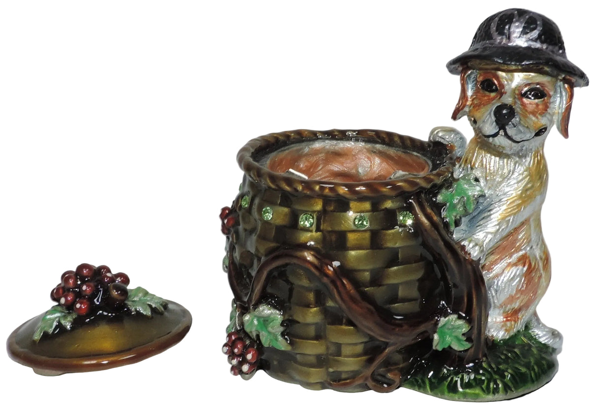 Dog with Grapevine and Basket Trinket Box