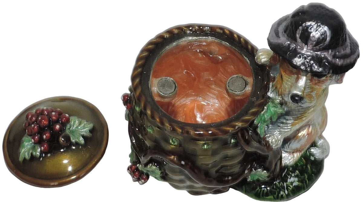 Dog with Grapevine and Basket Trinket Box