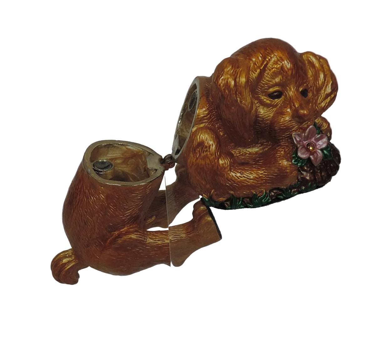Playful Puppy with Flower Trinket Box