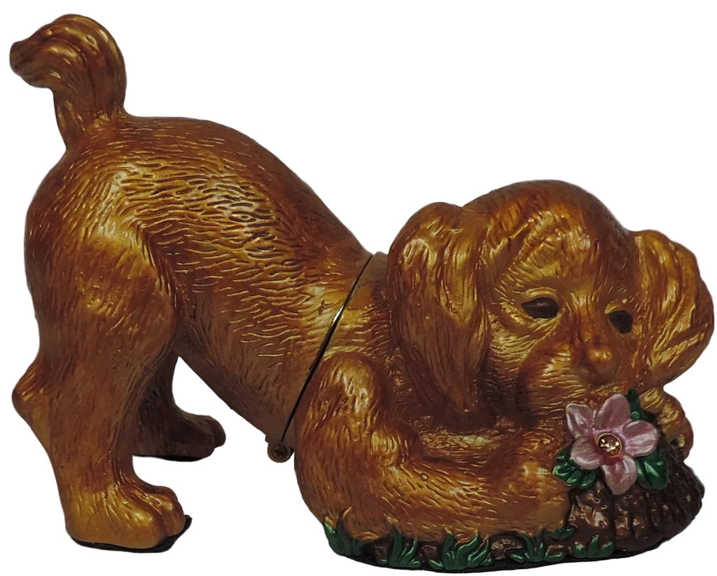 Playful Puppy with Flower Trinket Box