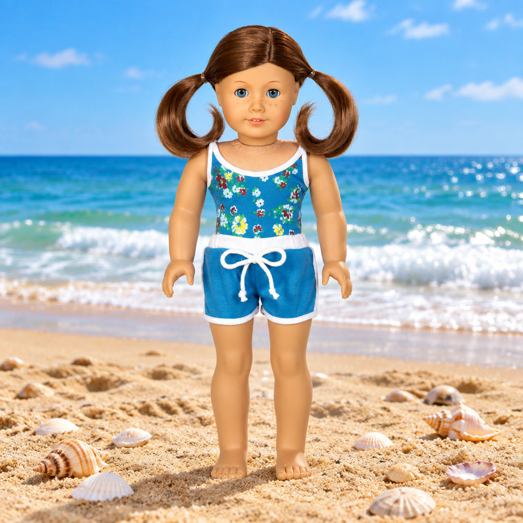 Blue Floral 2 piece Swimsuit | Fits Most 18" Girl Dolls | 18 Inch Doll Clothes