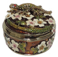 Round Trinket Box with Gecko and Flowers