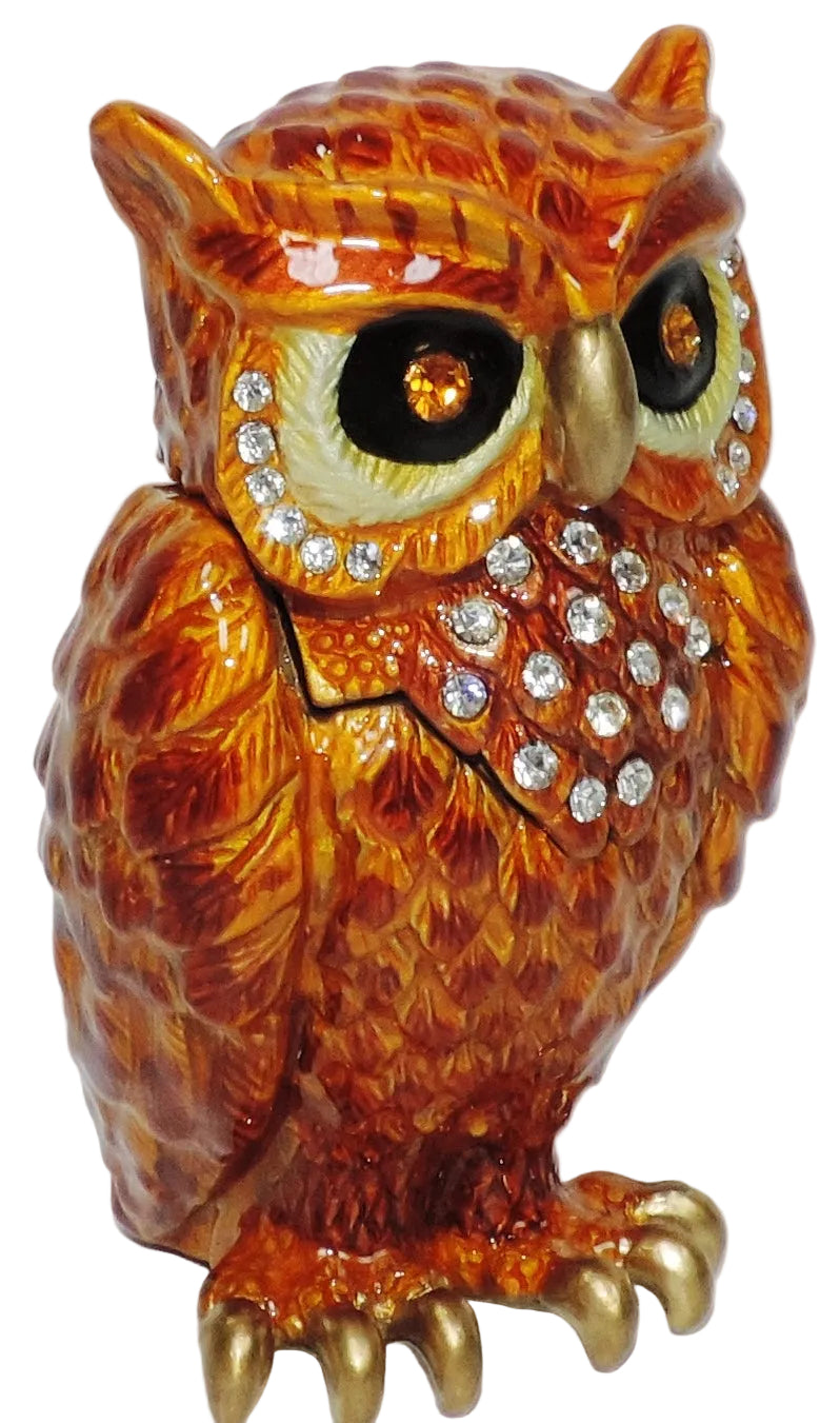 Amber Owl with Jeweled Accents Trinket Box