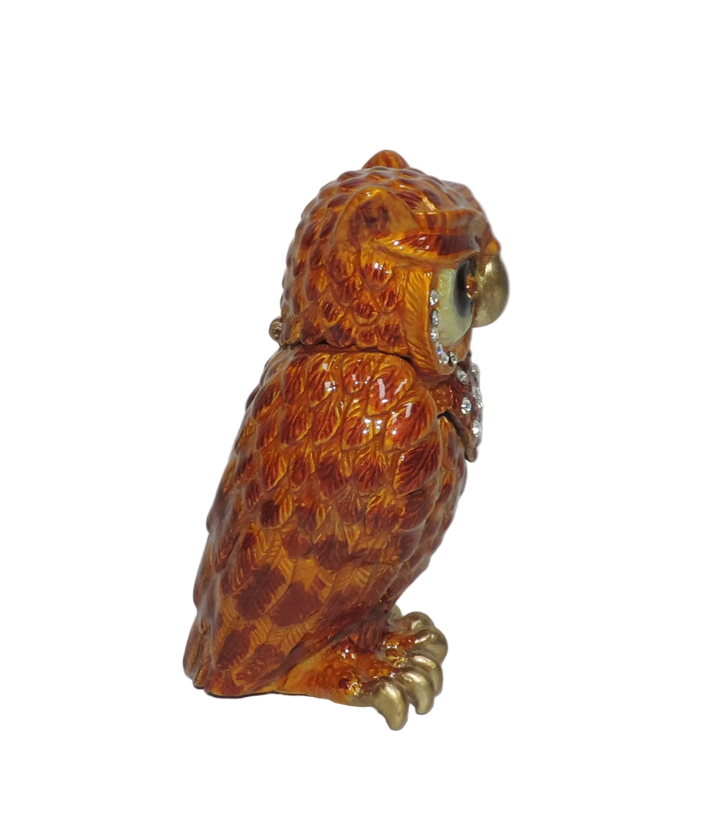 Amber Owl with Jeweled Accents Trinket Box