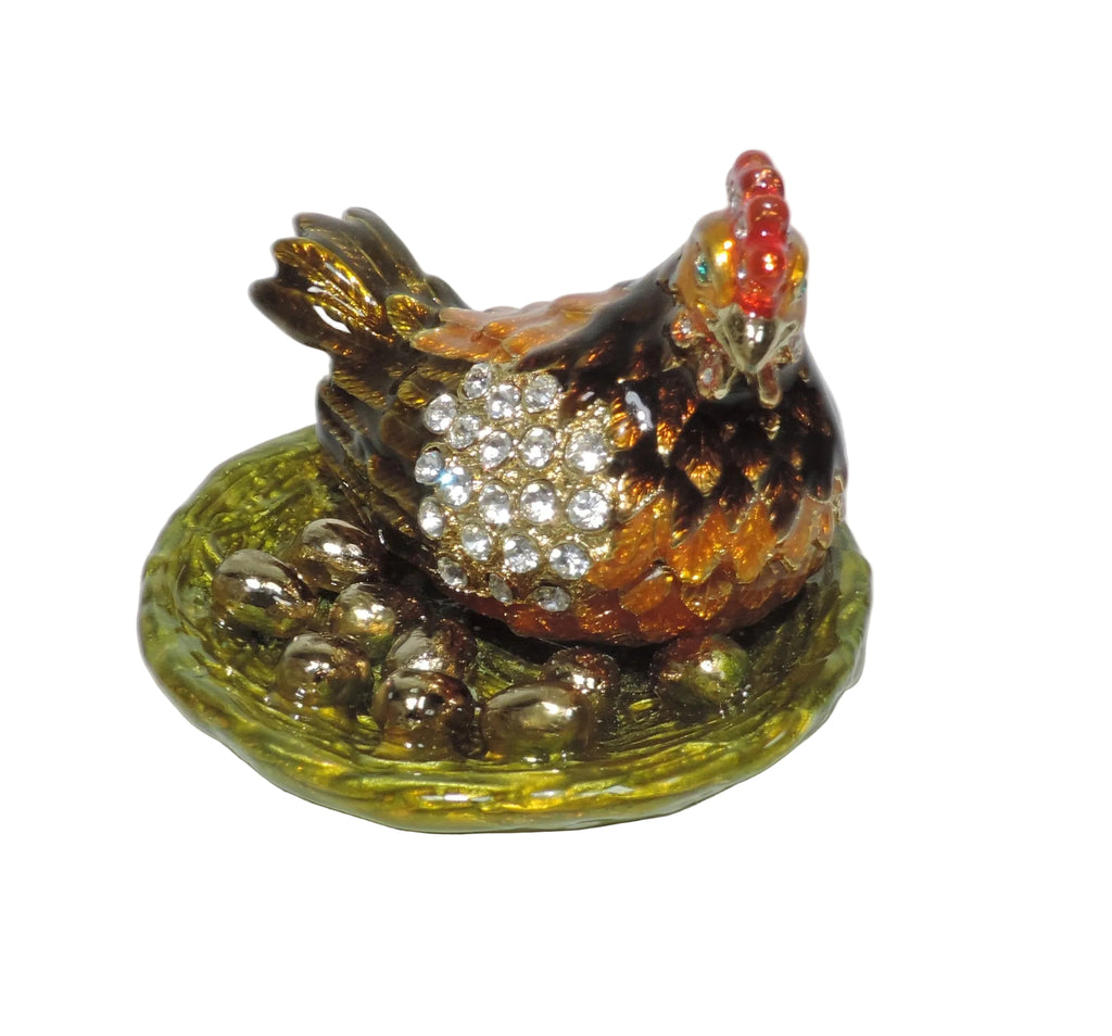 Hen Sitting on Eggs Trinket Box