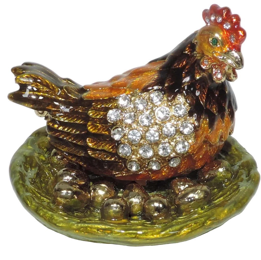 Hen Sitting on Eggs Trinket Box