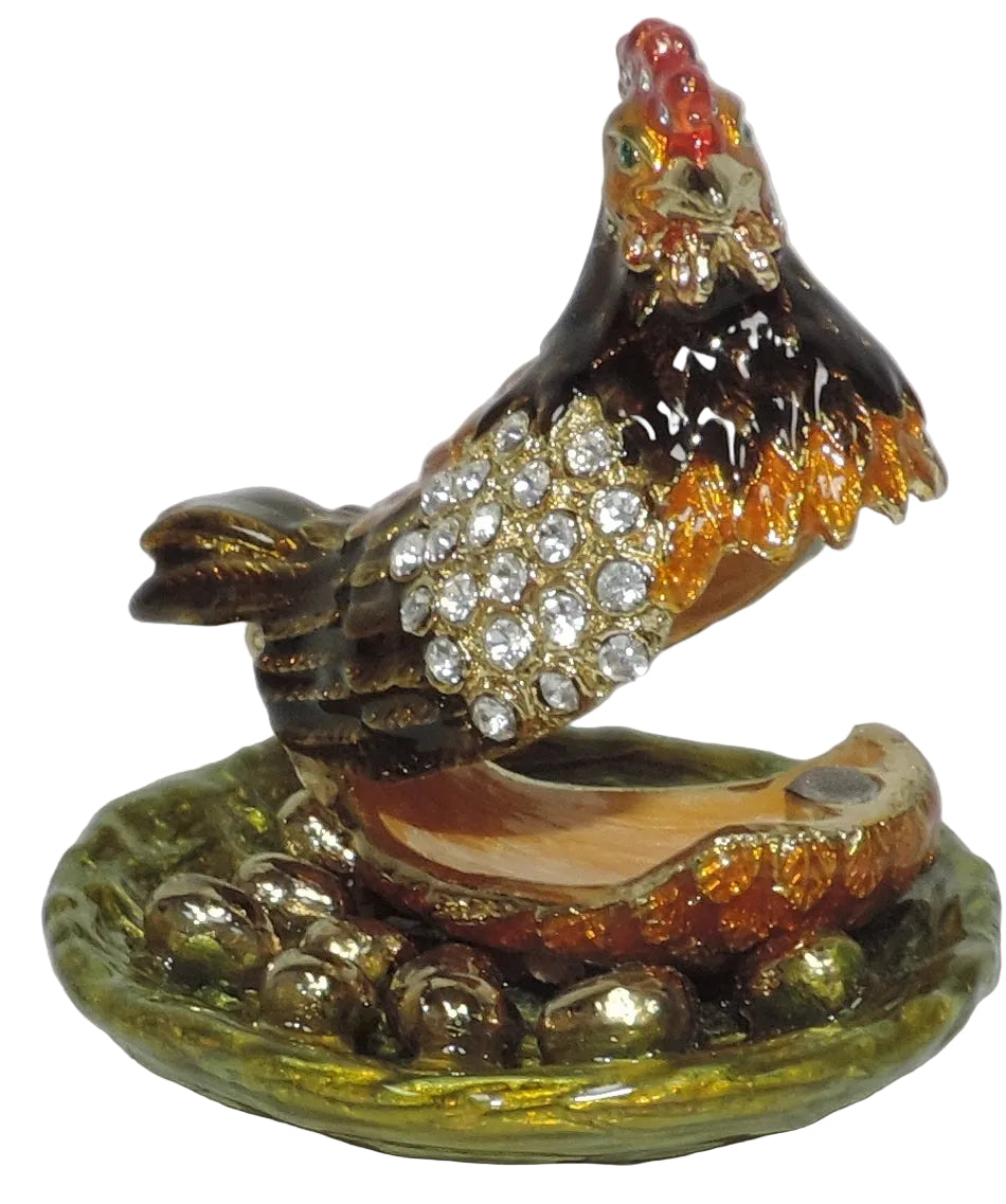 Hen Sitting on Eggs Trinket Box