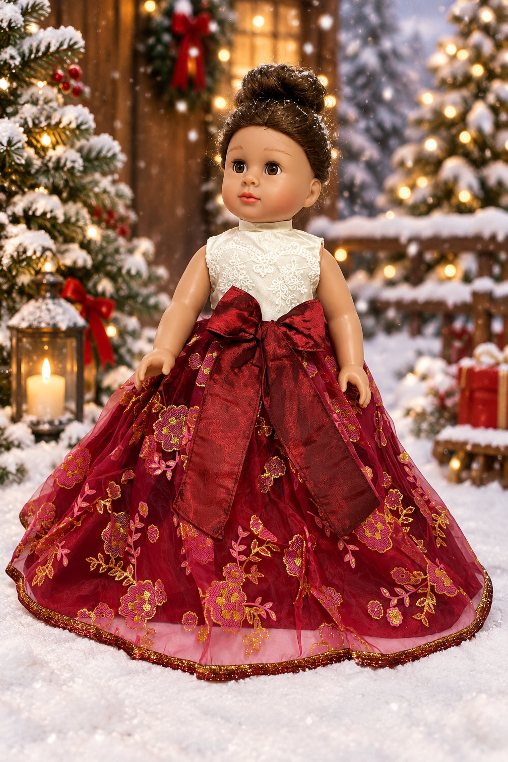 Red & White Holiday Gown with Shoes | Fits Most 18" Dolls | 18 Inch Doll Clothes