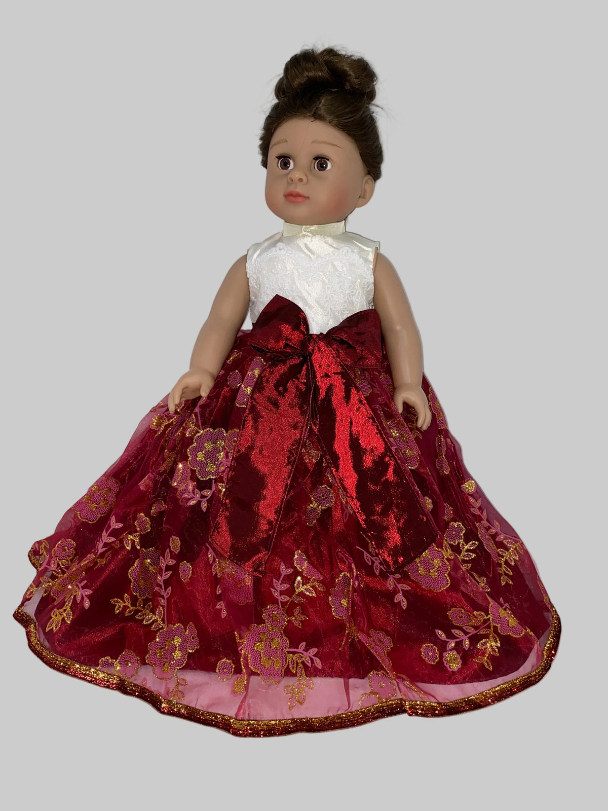 Red & White Holiday Gown with Shoes | Fits Most 18" Dolls | 18 Inch Doll Clothes
