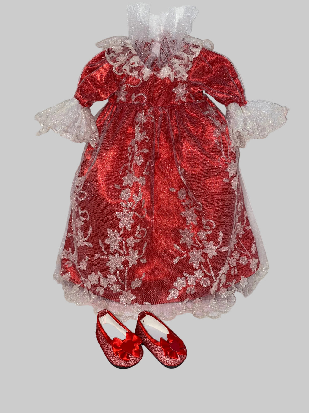 Red Satin and Lace Dress with Shoes | Fits Most 18" Dolls | 18 Inch Doll Clothes