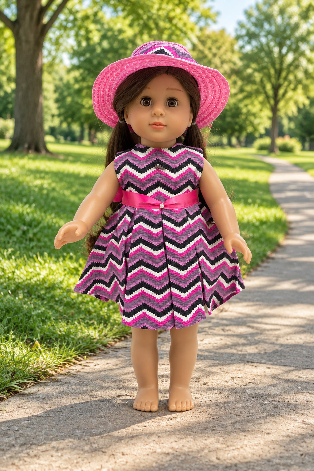 Purple Chevron Dress with Pink Hat | Fits Most 18" Dolls | 18 In Doll