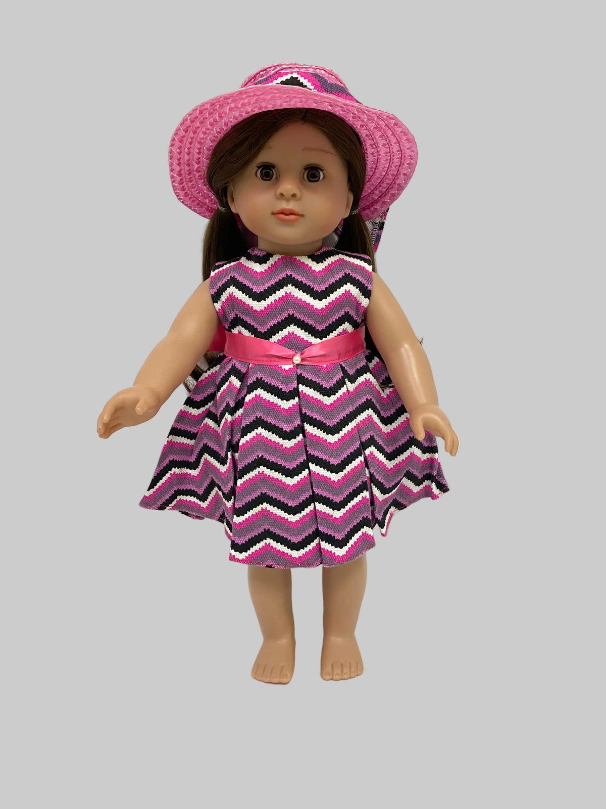 Purple Chevron Dress with Pink Hat | Fits Most 18" Dolls | 18 In Doll