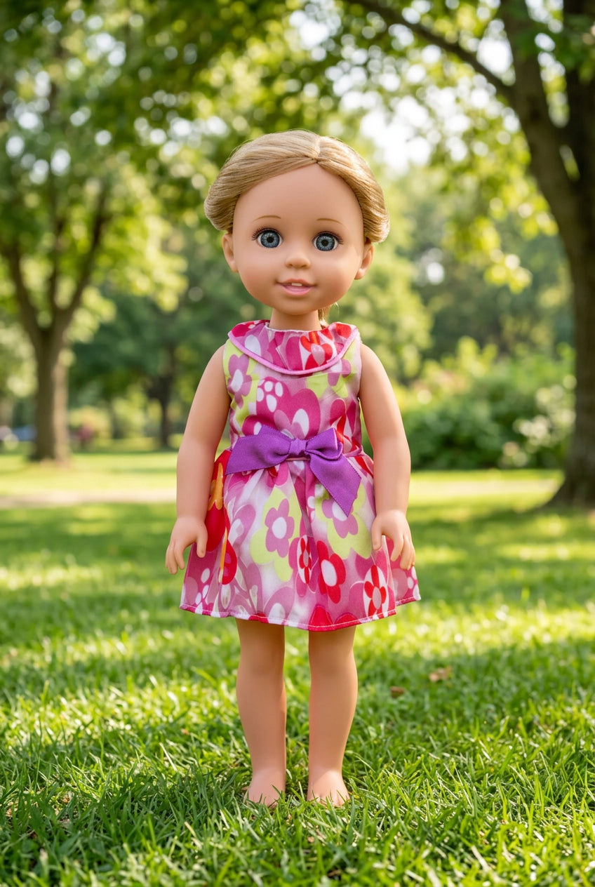 14.5" Pink Floral Print Dress | 14.5" Doll Clothes | Fits 14.5 in Slim Body Doll
