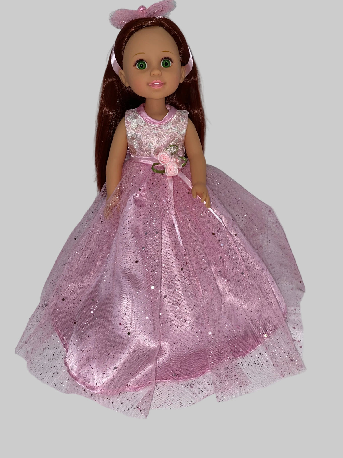 14.5" Pink Glitter Ballgown w/ Headband | 14.5" Clothes | 14.5 in Slim Body Doll