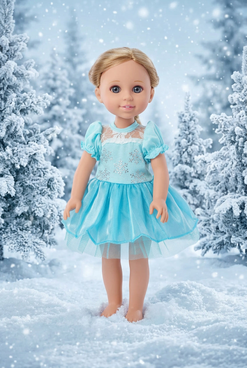 14.5" Aqua Sparkle Snowflake Dress | 14.5" Doll Clothes | Fits 14.5 in Slim Body