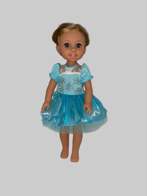 14.5" Aqua Sparkle Snowflake Dress | 14.5" Doll Clothes | Fits 14.5 in Slim Body