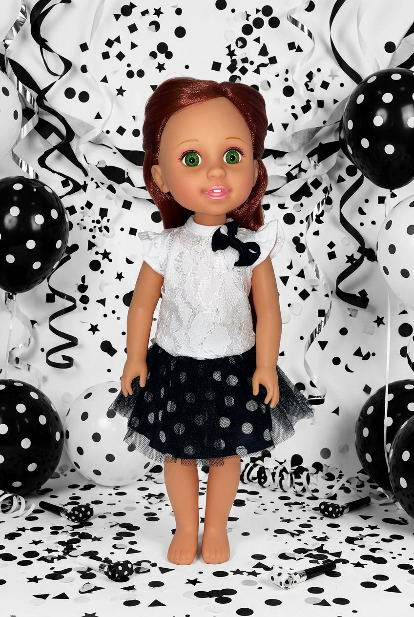 14.5" Black and White Polka Dot Skirt Set | 14.5" Doll | Fits 14.5 in Slim Dolls