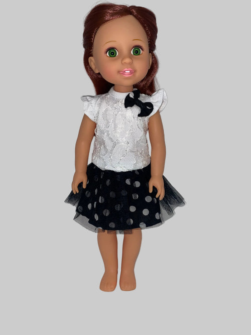 14.5" Black and White Polka Dot Skirt Set | 14.5" Doll | Fits 14.5 in Slim Dolls