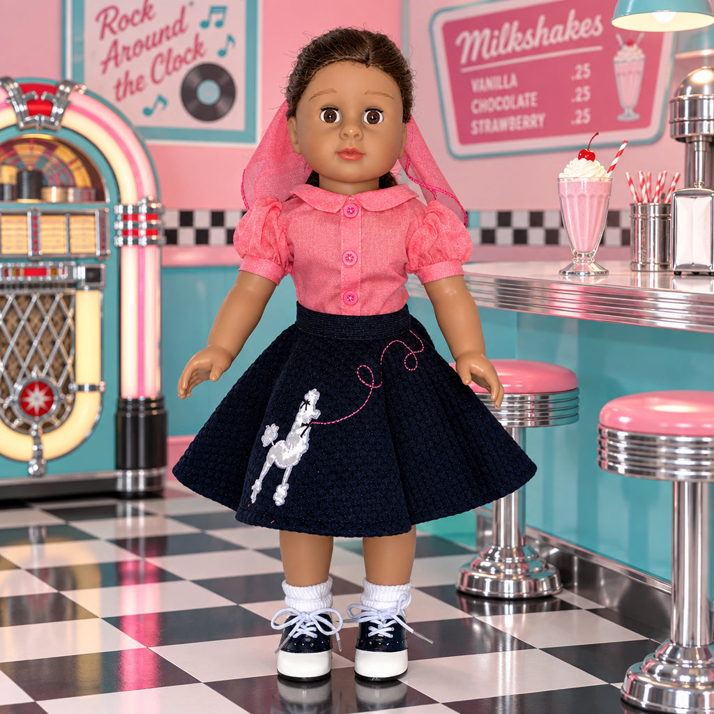50s Poodle Skirt Set with Shoes | Fits Most 18" Girl Dolls | Doll Clothes