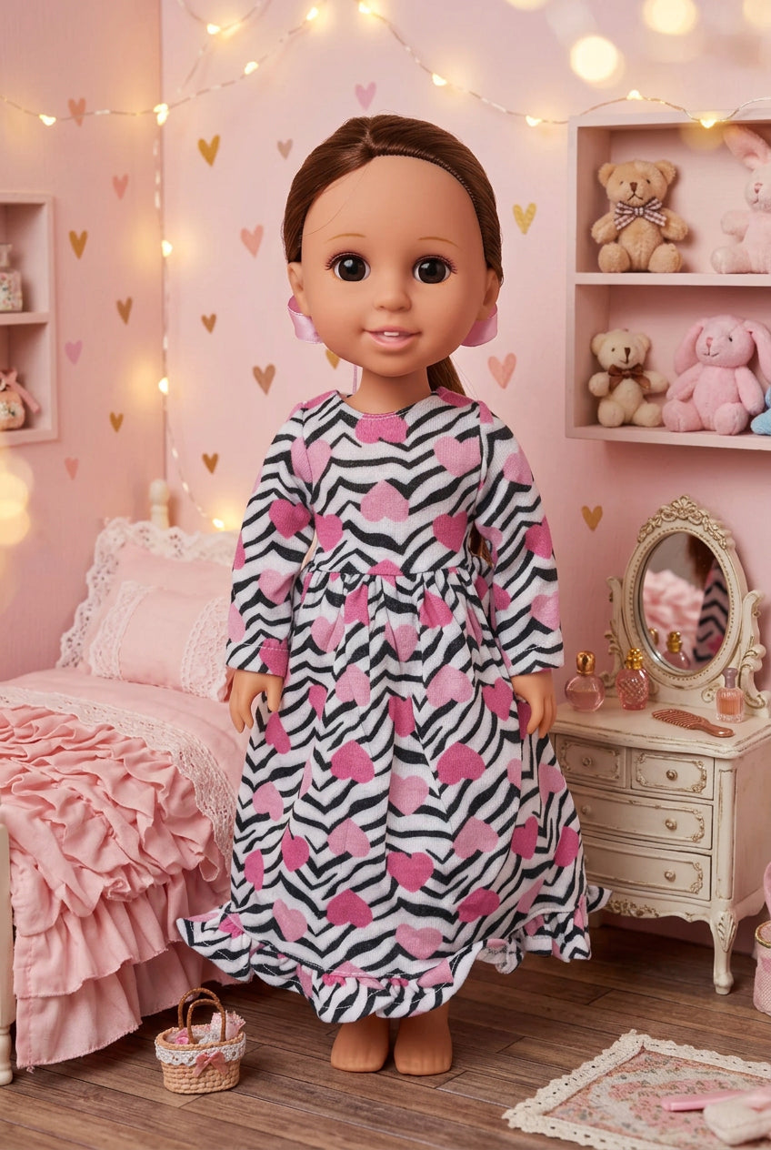 14.5" Zebra Hearts Print Nightgown | 14.5" Dolls | Fits 14.5 in Slim Body Dolls