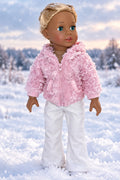 Pink Faux Fur Rosette Swirl Jacket | Fits Most 18" Girl Dolls | Doll Clothes