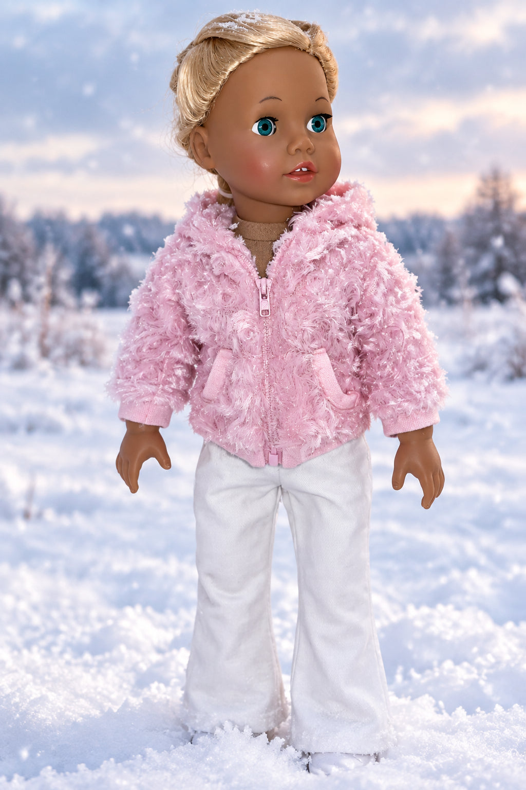 Pink Faux Fur Rosette Swirl Jacket | Fits Most 18" Girl Dolls | Doll Clothes