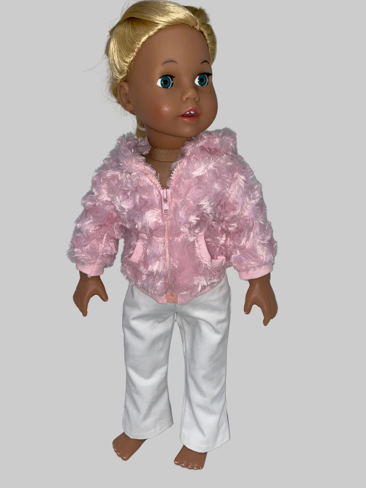 Pink Faux Fur Rosette Swirl Jacket | Fits Most 18" Girl Dolls | Doll Clothes