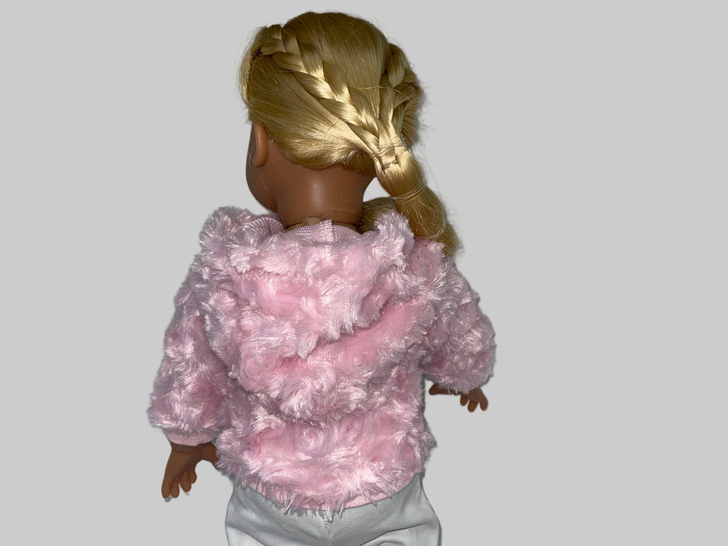Pink Faux Fur Rosette Swirl Jacket | Fits Most 18" Girl Dolls | Doll Clothes
