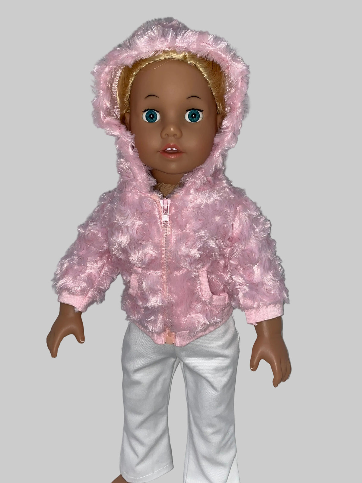 Pink Faux Fur Rosette Swirl Jacket | Fits Most 18" Girl Dolls | Doll Clothes