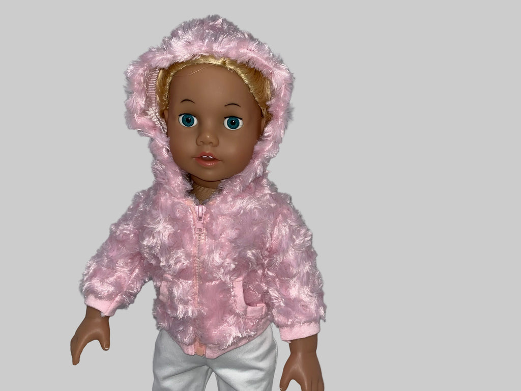 Pink Faux Fur Rosette Swirl Jacket | Fits Most 18" Girl Dolls | Doll Clothes