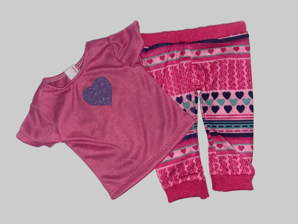 Pink Hearts Glitter Pants Set | Fits Most 18" Girl Dolls | 18 Inch Doll Clothes