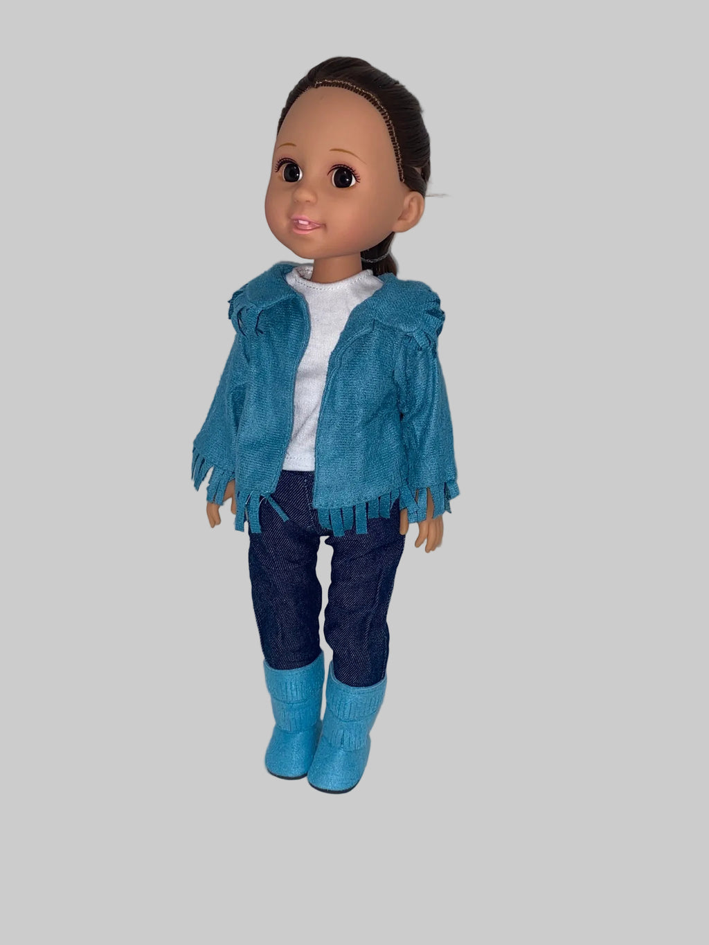4 pc. Aqua Fringe Pants Set | 14.5" Doll Clothes | Fits 14.5in Slim Body