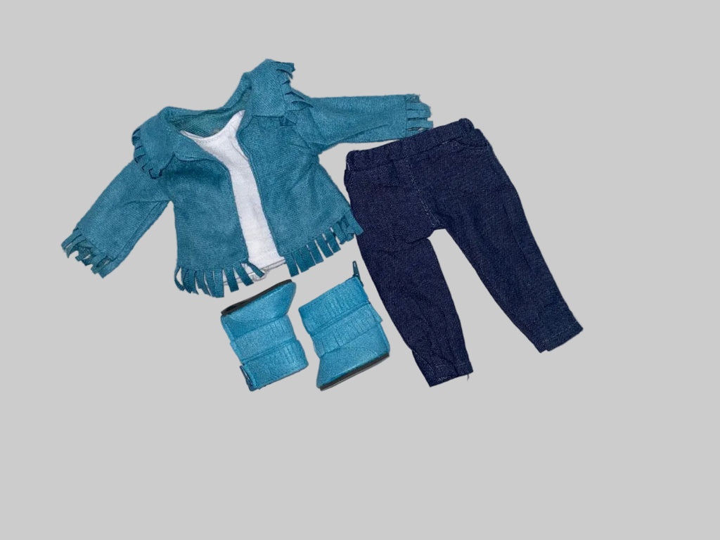4 pc. Aqua Fringe Pants Set | 14.5" Doll Clothes | Fits 14.5in Slim Body